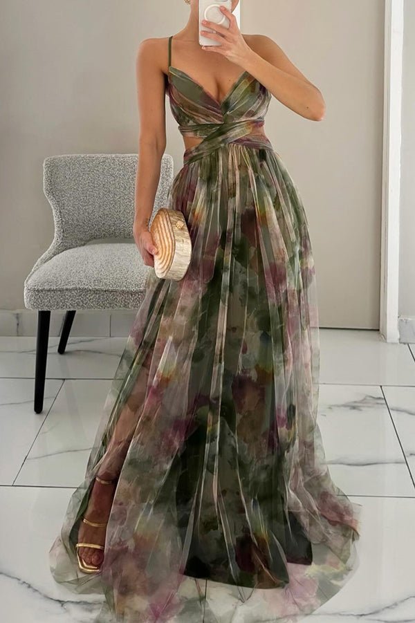 Florence | Pitkä Elegantti Mekko Taiteellisella Kuvioinnilla