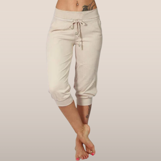 Delphine | Pantacourt met Trekkoord en Elastische Taille