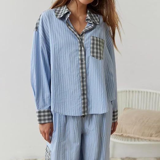 Lucienne | Pyjama Confort & Style à Carreaux Contrastés