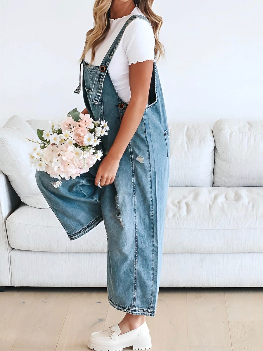 Lucie | Loose Sleeveless Denim Overalls