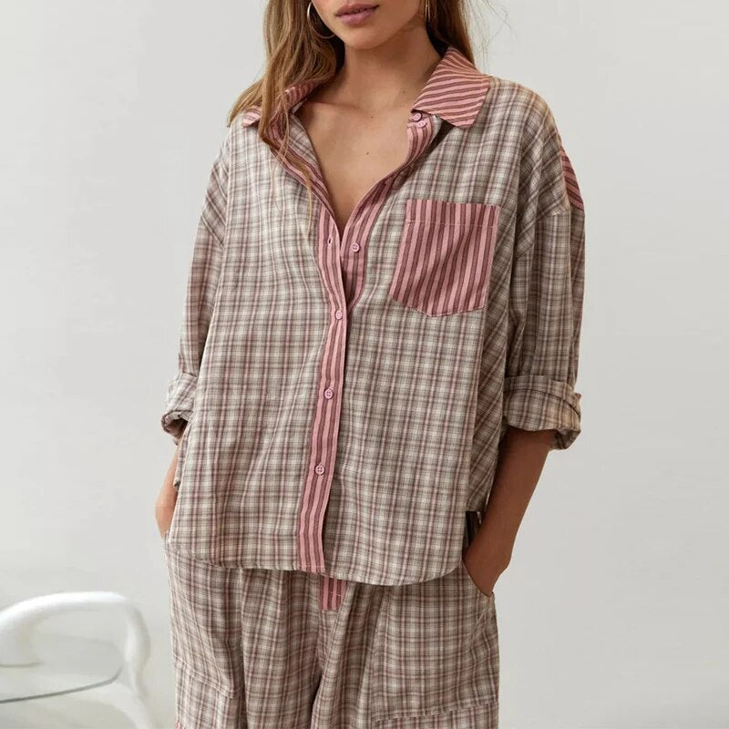 Lucienne | Pyjama Confort & Style à Carreaux Contrastés