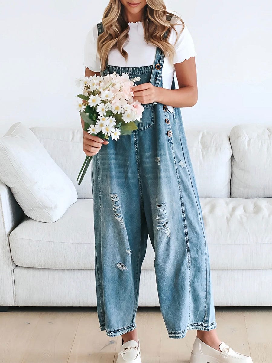 Lucie | Loose Sleeveless Denim Overalls