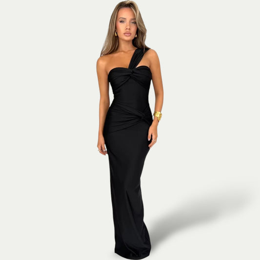 Carla | Elegantní Přiléhavé Šaty – Maxi Délka A Asymetrický Detail 