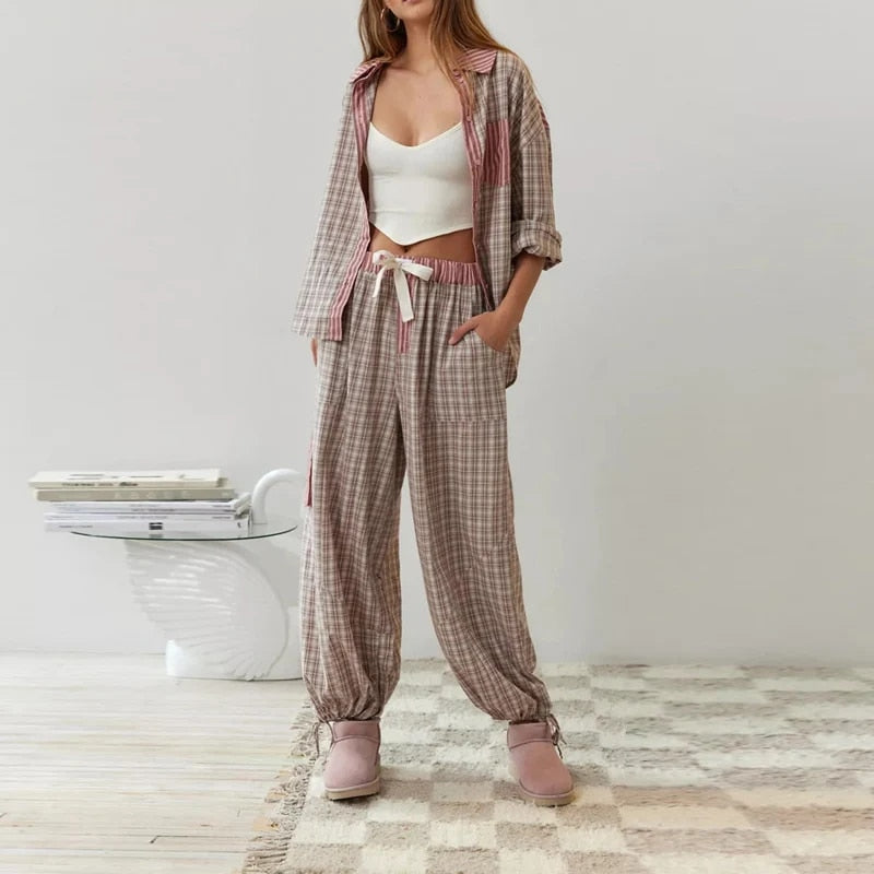 Lucienne | Pyjama Confort & Style à Carreaux Contrastés