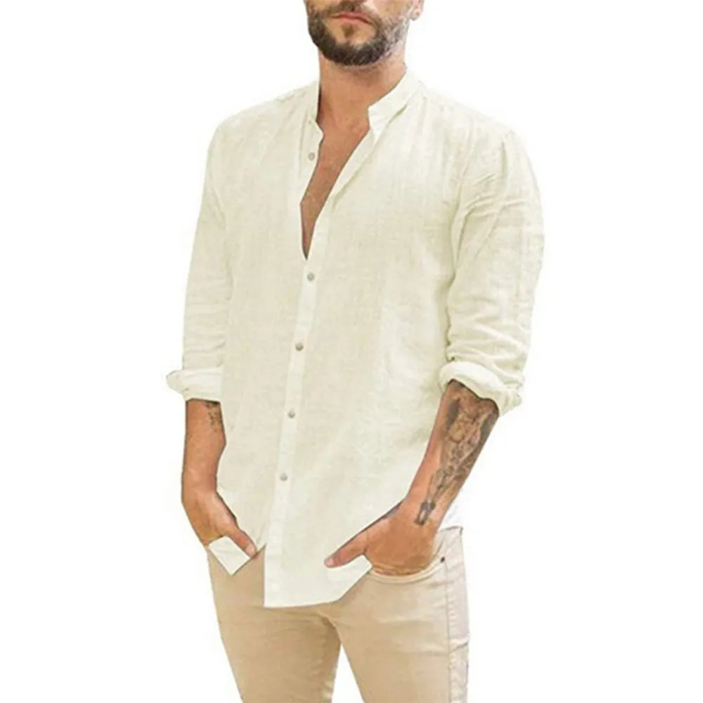 Salim | Camicia Uomo a Maniche Lunghe e Col Mao 