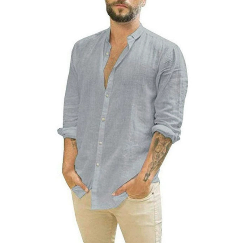 Salim | Camicia Uomo a Maniche Lunghe e Col Mao 
