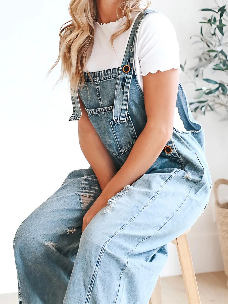 Lucie | Loose Sleeveless Denim Overalls 
