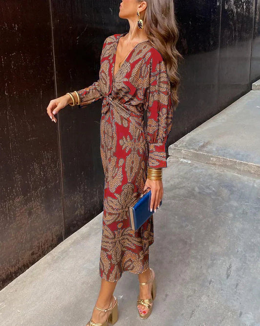 Loriane | Robe Imprimée Chic À Manches Longues